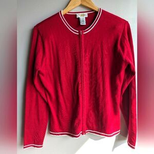 Talbots 100% cotton zipper red white cardigan long sleeve Y2K academia size S
